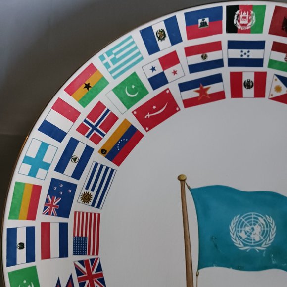 Vintage MCM Norsk Flint Egersund Norway United Nations Commemorative Plate Flags - Picture 6 of 9